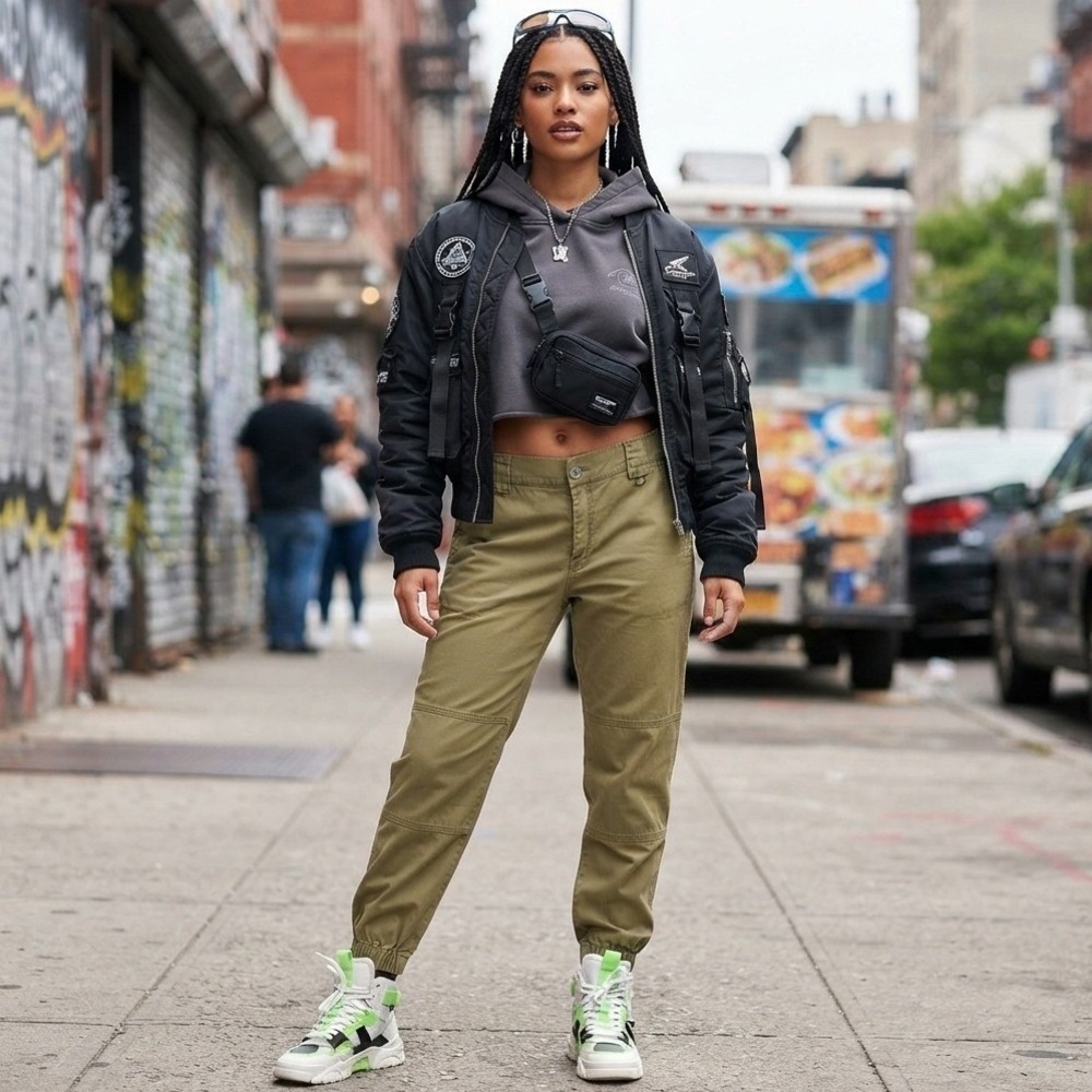 Garage Utility Jogger Pants Womens Medium Olive Green Cargo Streetwear Military